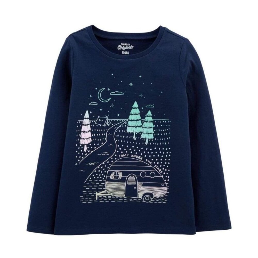 Oshkosh Girls Navy Blue Long Sleeve Graphic Tee Size 4